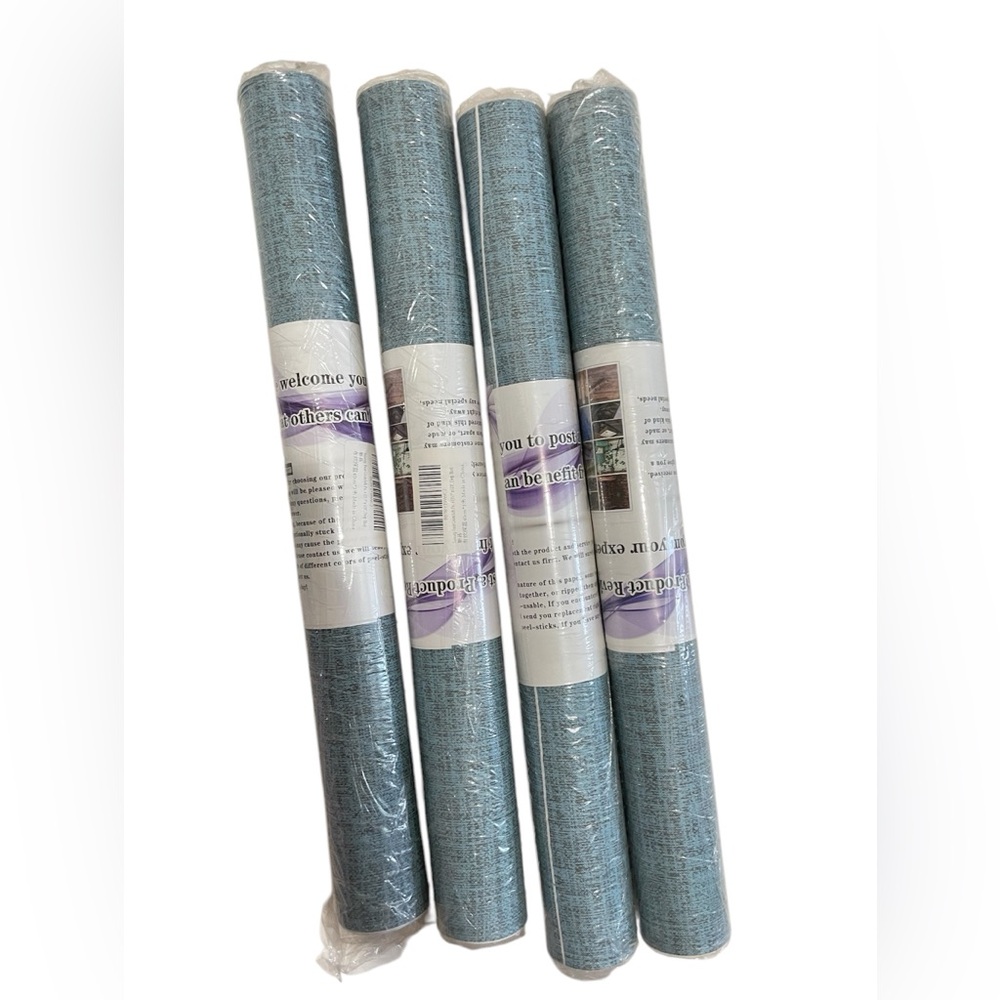 Lot Of 4 Yancorp 10ft Textured Fabric Deep Blue Wallpaper Faux 15.7" x 120" Each